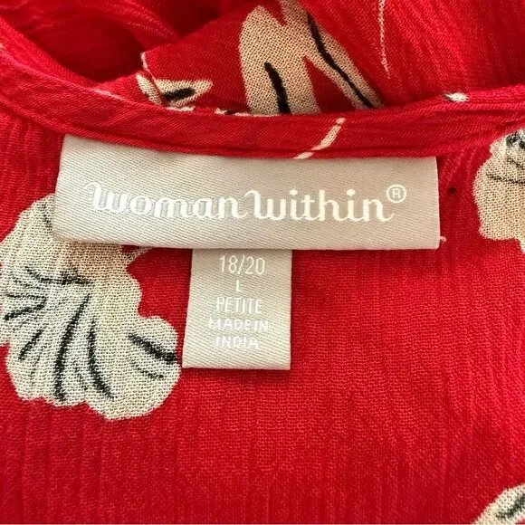 Woman Within Sleeveless Red Floral Shift Dress - Picture 2 of 8